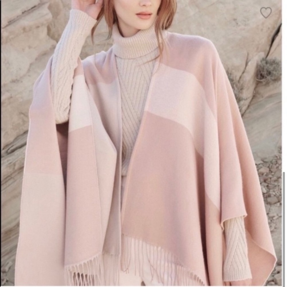 NWT Soia & Kyo Mirel Woven Scarfigan with Fringe Blush Nude Tones Poncho